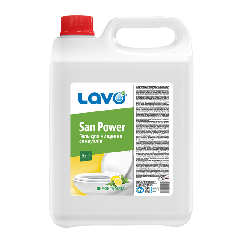 Гель для миття санвузлів з антимікробною дією LAVO® SAN POWER "Лимон та м'ята", кан. 5 л